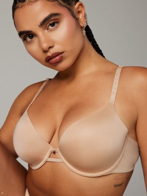 Beige Savage X Fenty New Microfiber Women's T-Shirt Bra | CFAIQX481