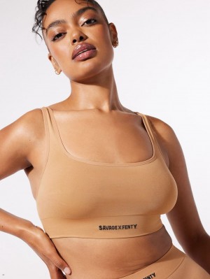 Beige Savage X Fenty Seamless Scoop-Neck Women's Bralettes | OYINVR053