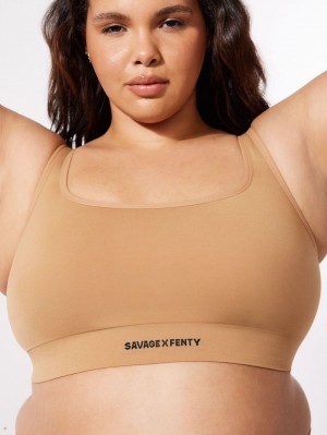 Beige Savage X Fenty Seamless Scoop-Neck Women's Bralettes | ZNKQRL567