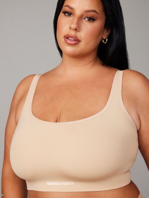 Beige Savage X Fenty Seamless Scoop-Neck Women's Bralettes | VLMWSG035