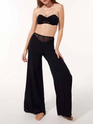 Black Savage X Fenty Aqua Hour Wide-Leg Women's Pants | ZRYKAB038