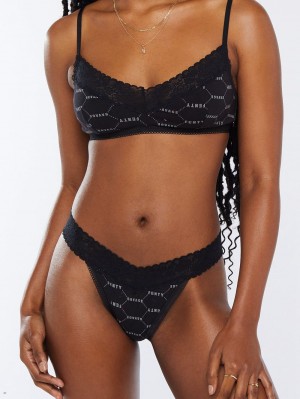 Black Savage X Fenty Cotton Essentials Lace-Trim Women's Thong Panty | VULOGY174