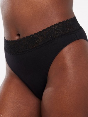 Black Savage X Fenty Cotton Essentials Lace-Trim High-Leg Women's Bikini Panty | BQHWYF872