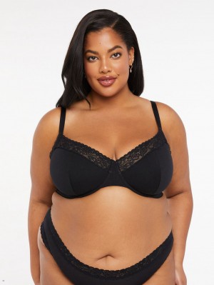 Black Savage X Fenty Cotton Essentials Lace-Trim Women's Unlined Bra | KIUVWC870