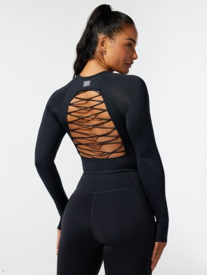 Black Savage X Fenty Lace Up Open-Back Long-Sleeve Women's Tops | ULFCQJ601