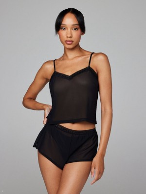 Black Savage X Fenty Logo-Trim Mesh Sleep Cami Women's Tank | PUOFWN691