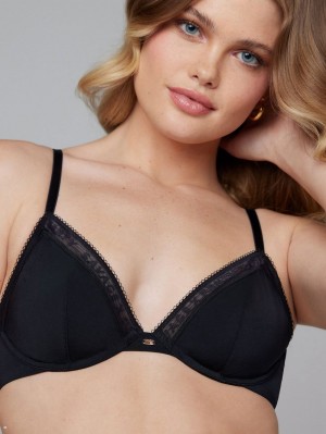 Black Savage X Fenty New Microfiber Logo-Trim Plunge Women's Unlined Bra | MUSOQR839