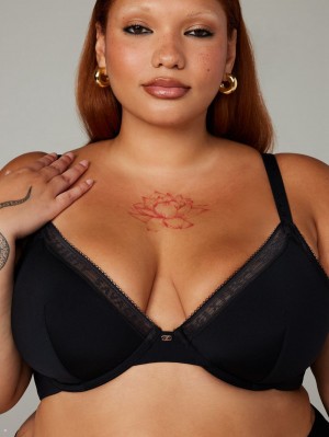 Black Savage X Fenty New Microfiber Logo-Trim Plunge Women's Unlined Bra | VDJHWM470