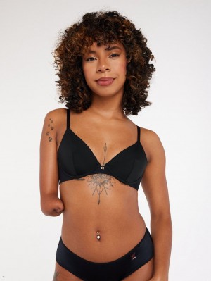 Black Savage X Fenty New Microfiber Plunge Women's Unlined Bra | VAFNYC275