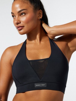 Black Savage X Fenty Racer X Medium-Impact Women's Sports Bra | FWTZLA673