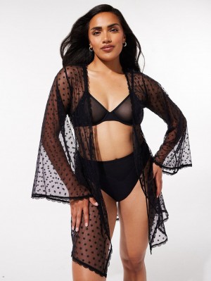 Black Savage X Fenty Ruffle Luv Short Robe Women's Lingerie | FCQNJZ638