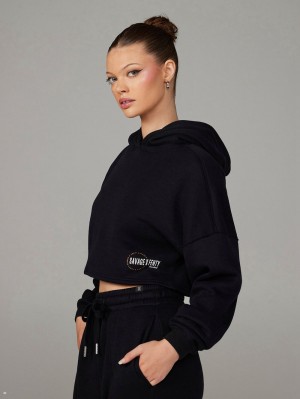 Black Savage X Fenty Xssential Fleece Scope Logo Cropped Women's Hoodie | VTUJWH475