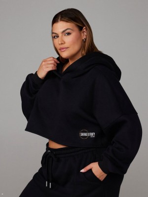 Black Savage X Fenty Xssential Fleece Scope Logo Cropped Women's Hoodie | QDZXEF637