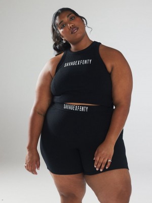 Black Savage X Fenty Xssential Heavy Rib Cropped Logo Women's Tank | NCKZVU340