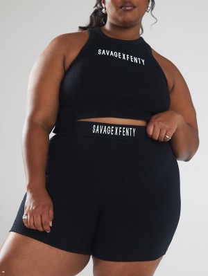 Black Savage X Fenty Xssential Heavy Rib Logo Bike Women's Shorts | JTPBLK519