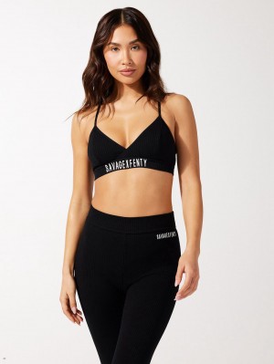 Black Savage X Fenty Xssential Heavy Rib Logo Women's Bralettes | IBUEFG054