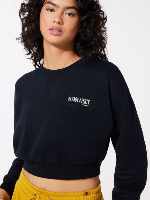 Black Savage X Fenty Xssential Scope Logo Cropped Women's Sweatshirt | MEFTDI463