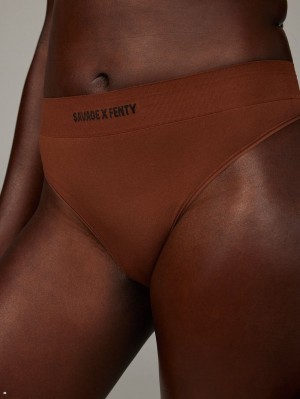 Brown Savage X Fenty Seamless High-Waist Women's Thong Panty | QHNWGS318