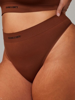 Brown Savage X Fenty Seamless High-Waist Women's Thong Panty | QHNZAS429