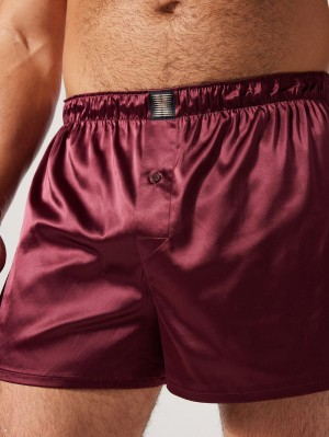 Burgundy Savage X Fenty Satin Boxers Men's Shorts | KUPNVI037