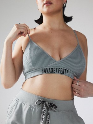 Deep Grey Savage X Fenty Xssential Heavy Rib Logo Women's Bralettes | KBHNAW923