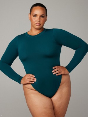 Green Savage X Fenty Seamless Long-Sleeve Teddy Women's Bodysuit | AVKSFM461