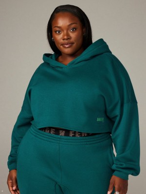 Green Savage X Fenty Xssential Fleece Scope Logo Cropped Women's Hoodie | FBGELQ286