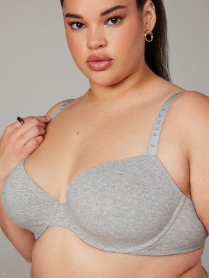 Grey Savage X Fenty Cotton Essentials Padded Demi Women's Balconette Bra | ZLIMOX681