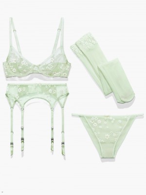 Mint Savage X Fenty Puff Daisy 4-Piece Set Women's Lingerie | XPITLV602