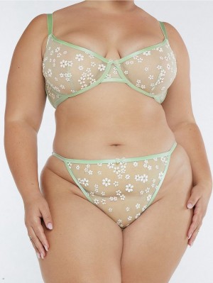 Mint Savage X Fenty Puff Daisy String Women's Bikini Panty | VJQRET048