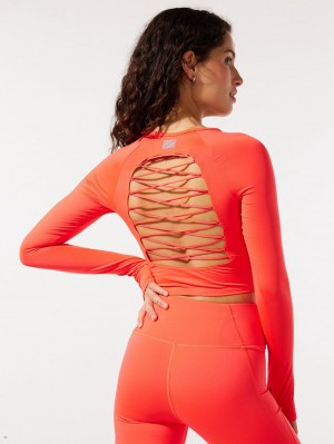 Red Savage X Fenty Lace Up Open-Back Long-Sleeve Women's Tops | FTGHOR726