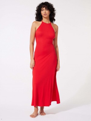 Red Savage X Fenty Rib Xssentials Maxi Slip Women's Dress | RJKQOA078