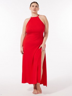 Red Savage X Fenty Rib Xssentials Maxi Slip Women's Dress | TIFOKH051