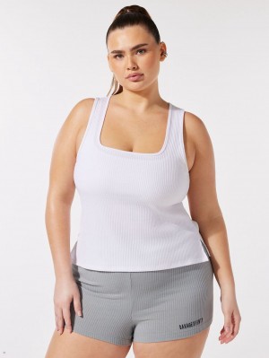 White Savage X Fenty Xssential Heavy Rib Square-Neck Women's Tank | QTDWYV904