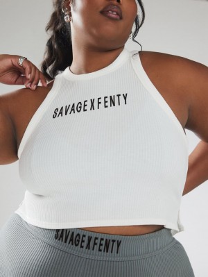 White Savage X Fenty Xssential Heavy Rib Cropped Logo Women's Tank | PEARQM598