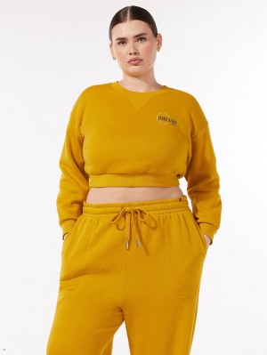 Yellow Savage X Fenty Xssential Scope Logo Cropped Women's Sweatshirt | NWZHOF258