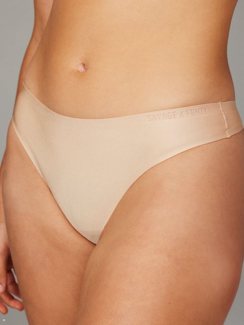 Beige Savage X Fenty New Microfiber No-Show Women's Thong Panty | LGJZIU876