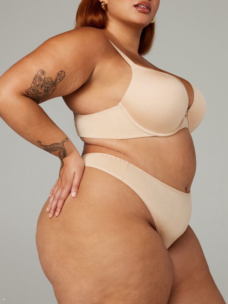 Beige Savage X Fenty New Microfiber Women's Thong Panty | DMTISK967