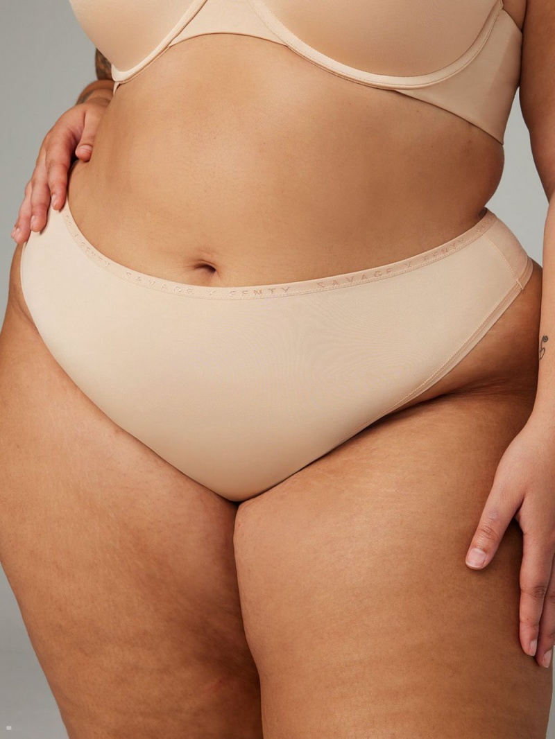 Beige Savage X Fenty New Microfiber Women's Thong Panty | DMTISK967