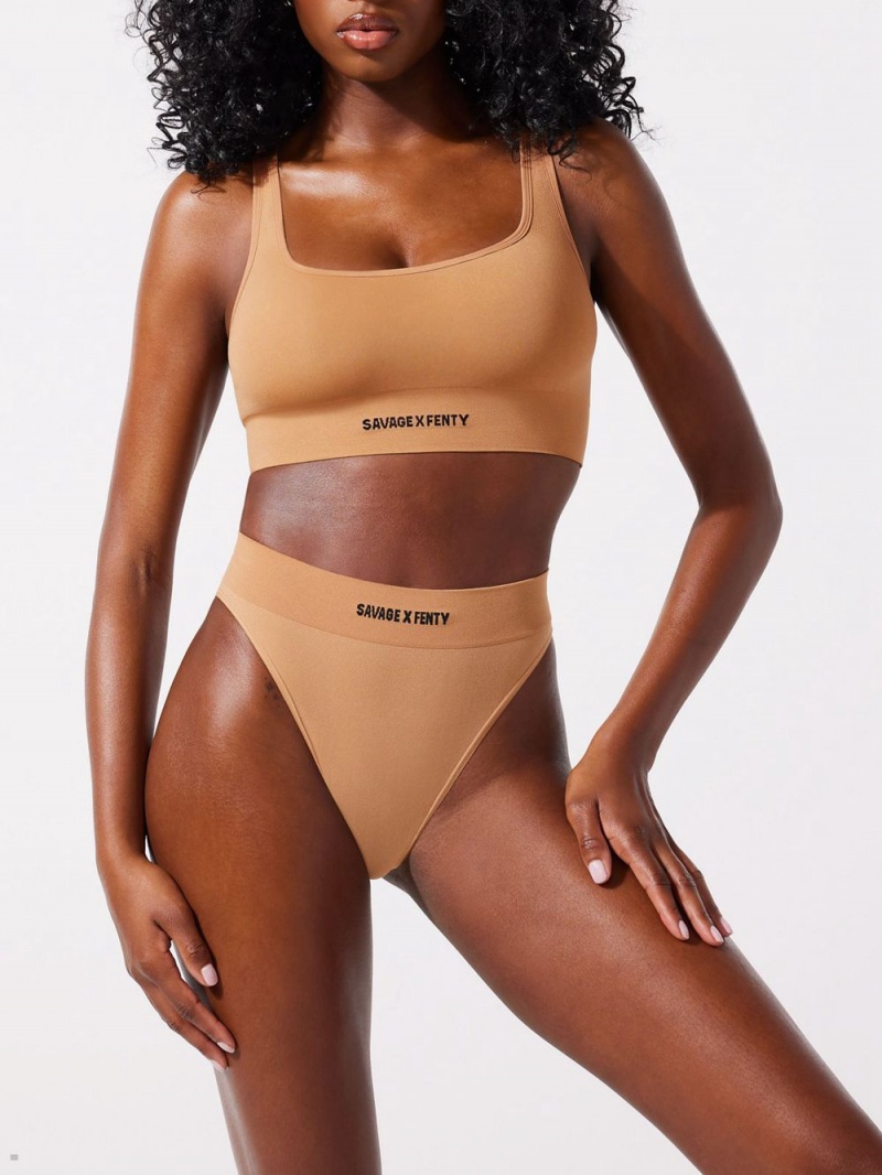 Beige Savage X Fenty Seamless High-Waist Women's Bikini Panty | XTCEUN679