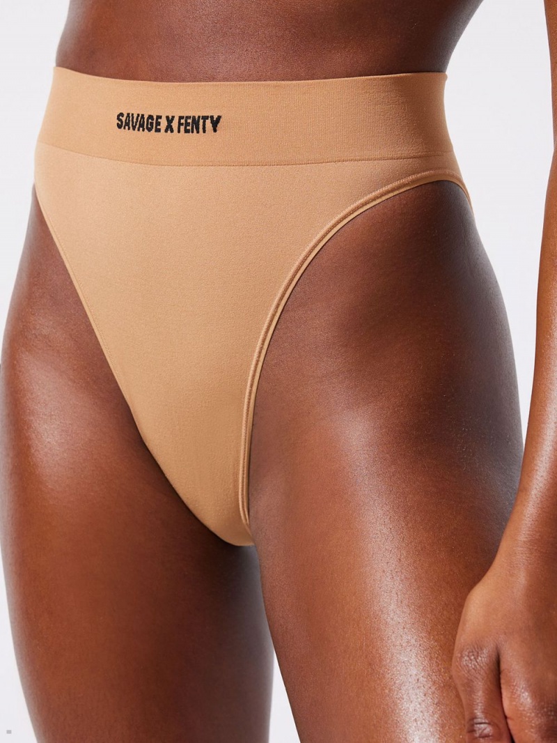 Beige Savage X Fenty Seamless High-Waist Women's Bikini Panty | XTCEUN679