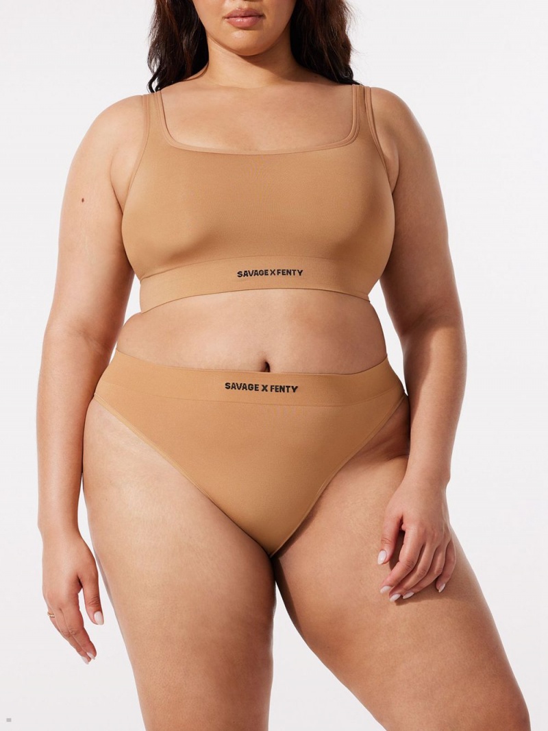 Beige Savage X Fenty Seamless High-Waist Women's Bikini Panty | MHFTIX534