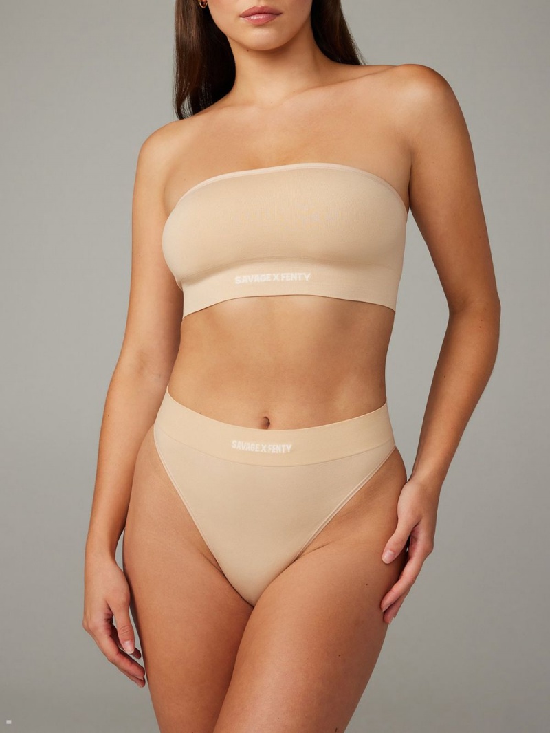 Beige Savage X Fenty Seamless High-Waist Women\'s Bikini Panty | TAHVSI836