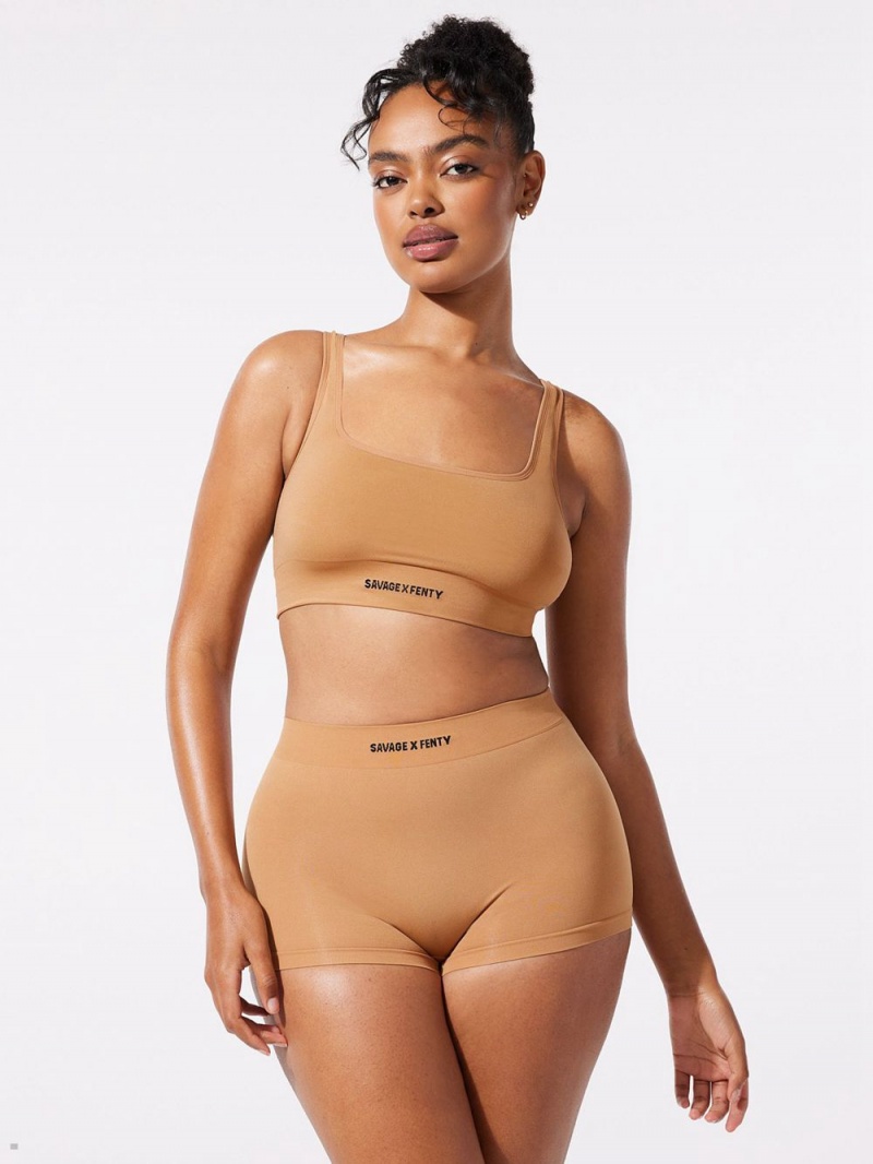 Beige Savage X Fenty Seamless Scoop-Neck Women's Bralettes | OYINVR053