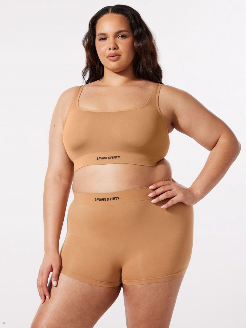 Beige Savage X Fenty Seamless Scoop-Neck Women's Bralettes | ZNKQRL567