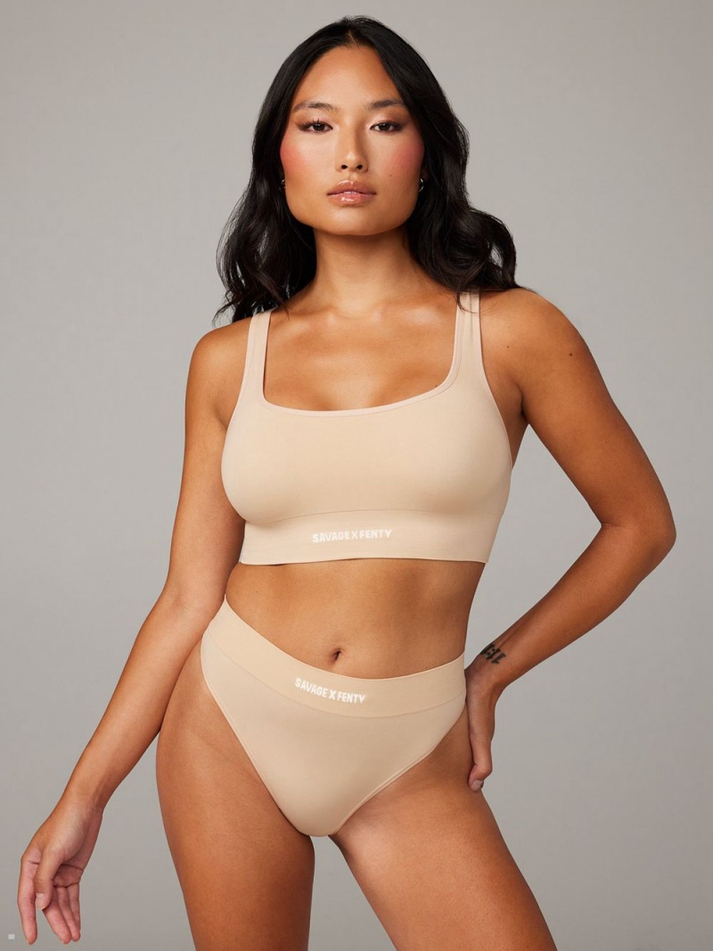 Beige Savage X Fenty Seamless Scoop-Neck Women's Bralettes | FJCQDP576