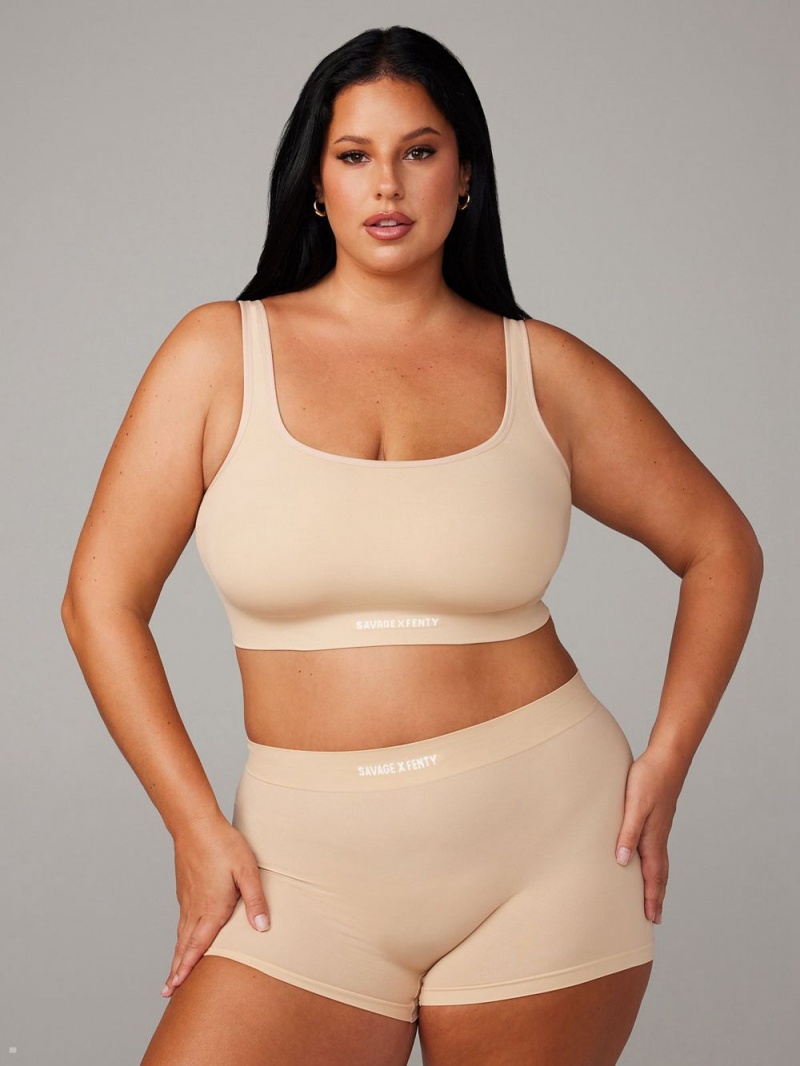 Beige Savage X Fenty Seamless Scoop-Neck Women's Bralettes | VLMWSG035