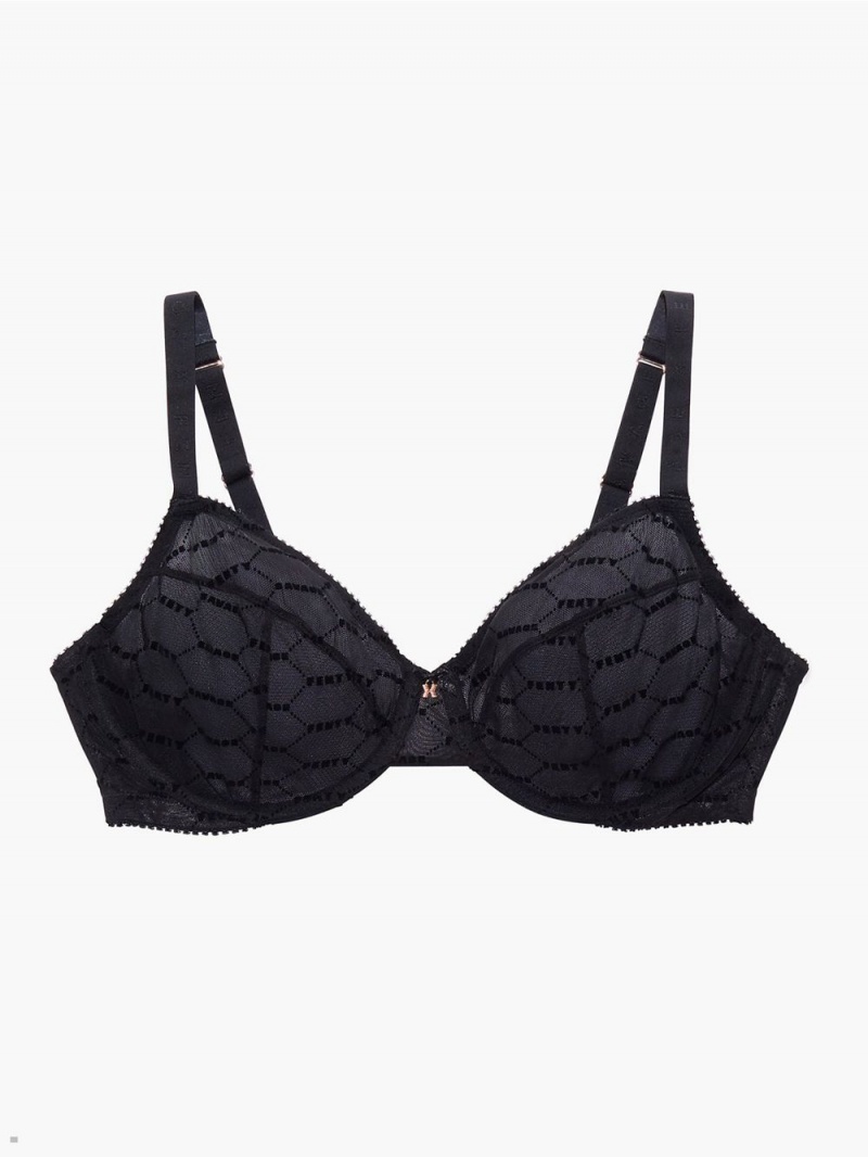 Black Savage X Fenty Flocked Logo Demi Women's Unlined Bra | UWDBNZ830