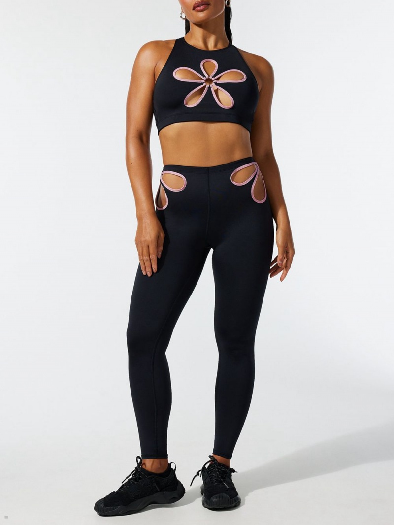 Black Savage X Fenty Flower Pop Cutout Women's Leggings | EHRNMV947