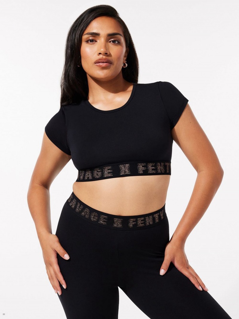 Black Savage X Fenty Forever Savage Crop Women's Tops | FYOSNZ498